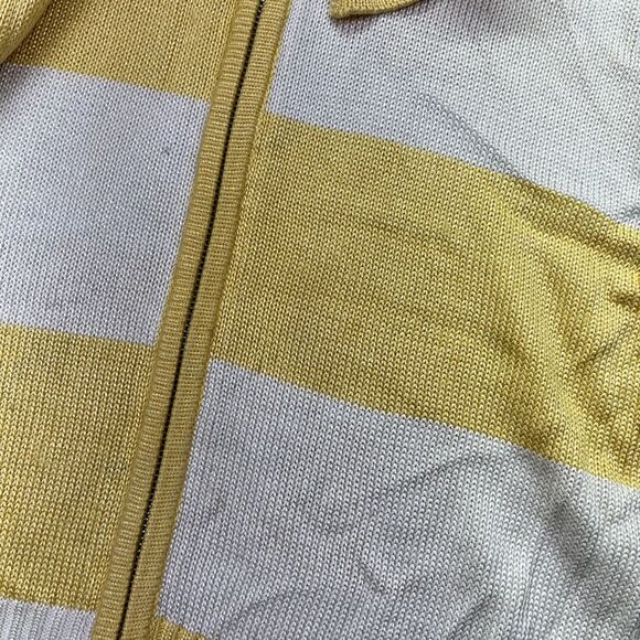 FIA Italia Sweater Women's L Handloomed White & Yellow Striped Full Zip Collared - Picture 10 of 15